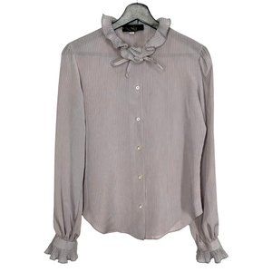Vintage 90s Purple Grey long Sleeve Ruffle Hem Collar Button Up Top Medium